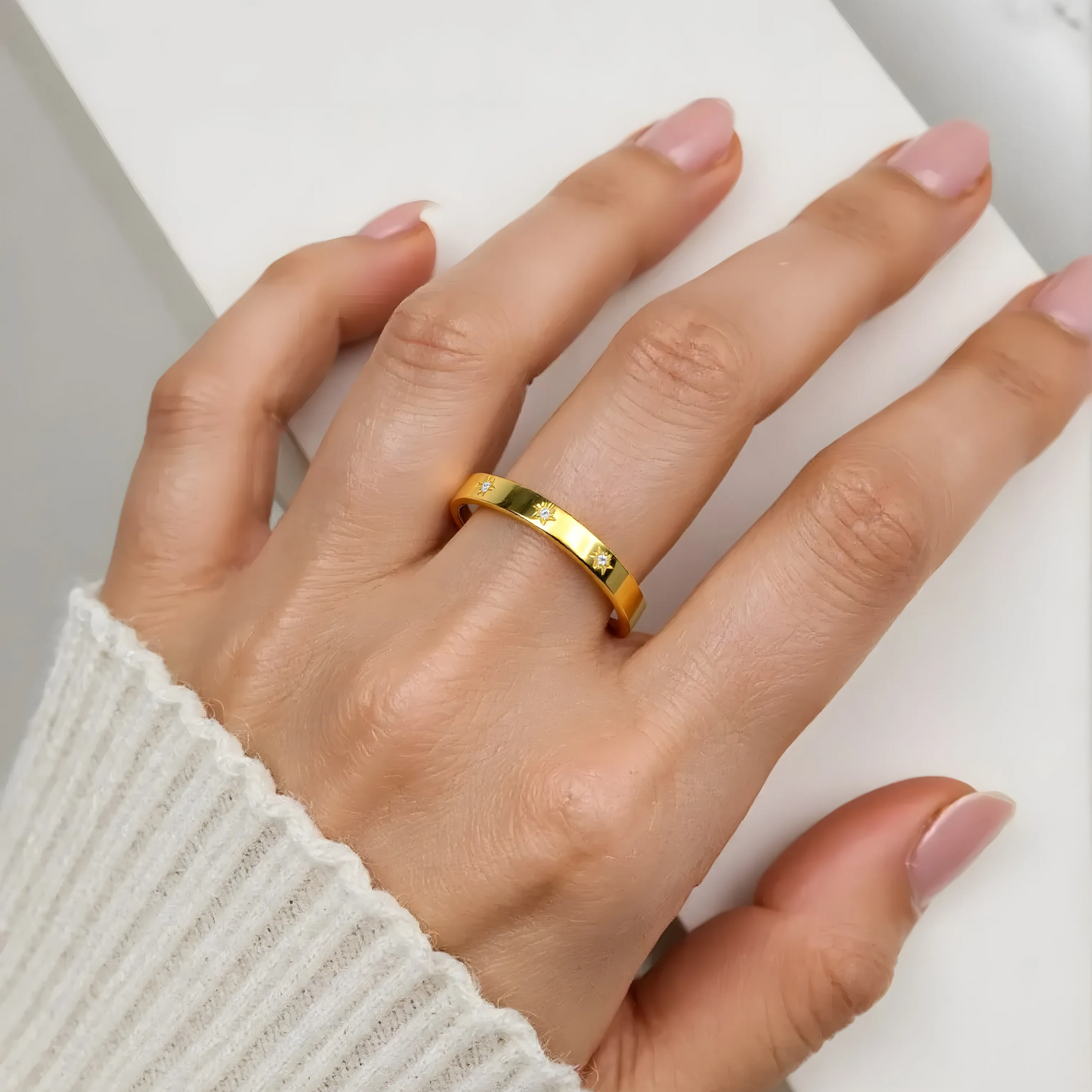 Vielring - Kristall Sterne Ring - 925 Silber - Gold
