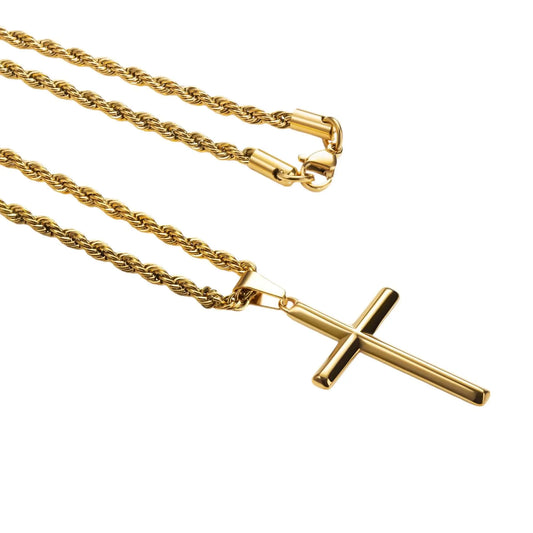 Vielring - Kreuz Anhänger Halskette - Edelstahl - Gold / 50 cm