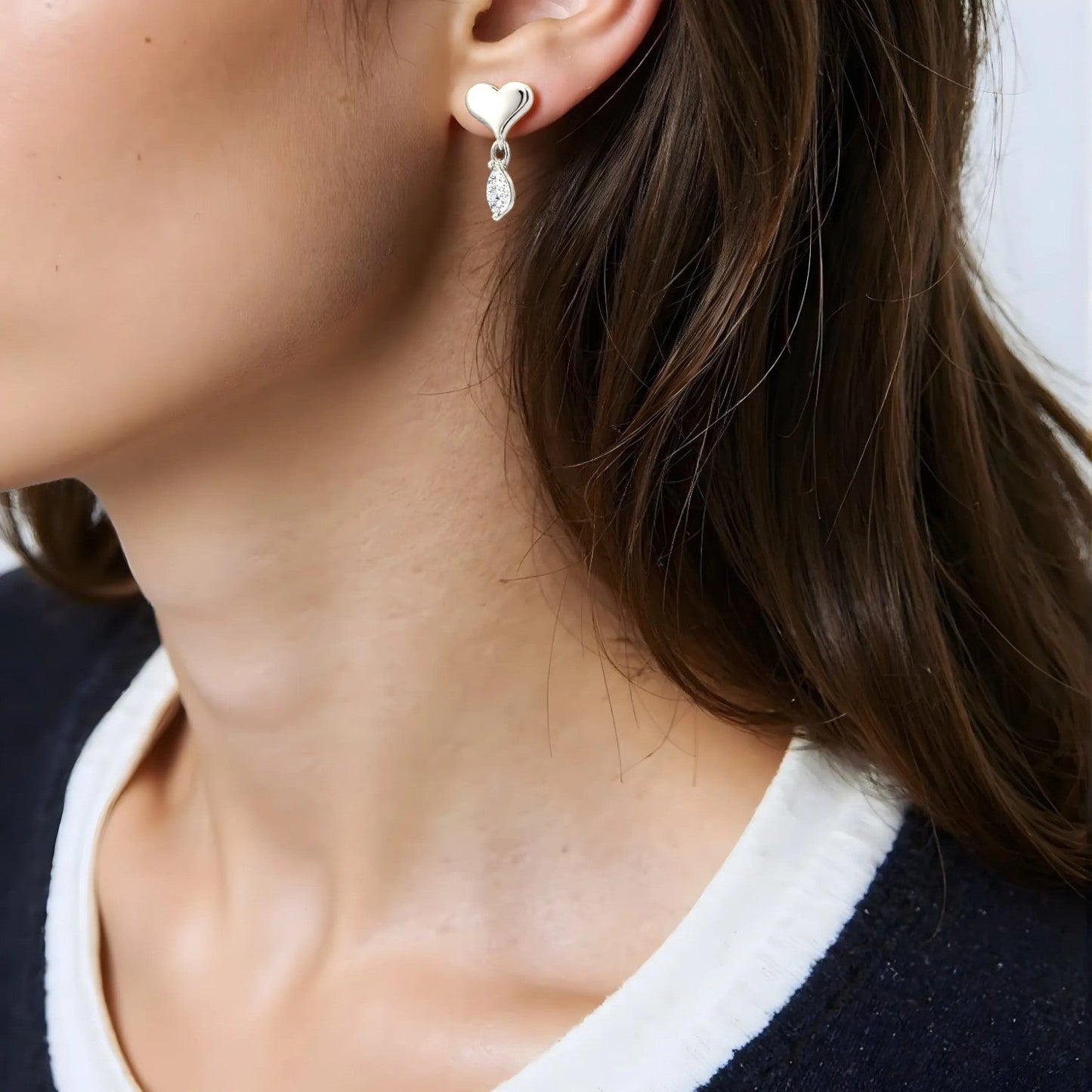 Vielring - Herz mit Zirkonia Stein Ohrstecker - 925 Silber - Gold / Einzeln