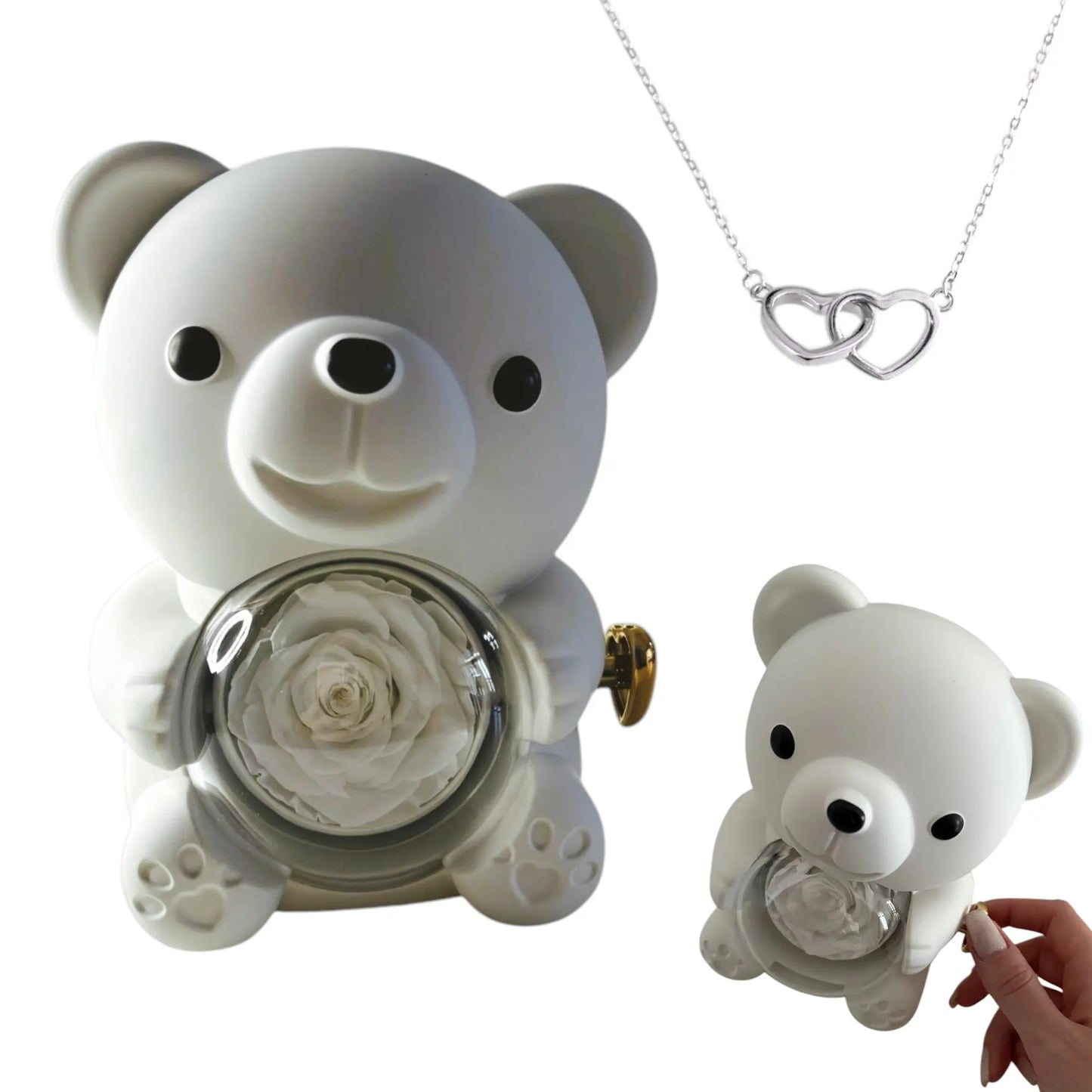 Vielring - Herz Halskette mit Bär-Rosengeschenkbox - 925 Silber - Gold / Roter Bär