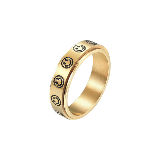 Vielring - Glatter Smiley Drehbarer Ring - Edelstahl - Gold / 16 mm - US 6