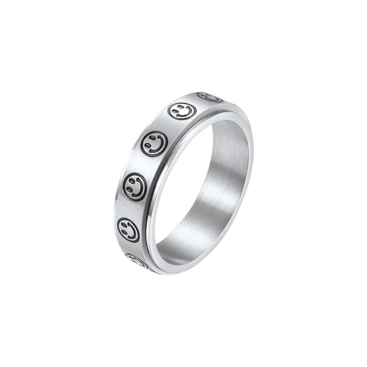 Vielring - Glatter Smiley Drehbarer Ring - Edelstahl - Silber / 16 mm - US 6