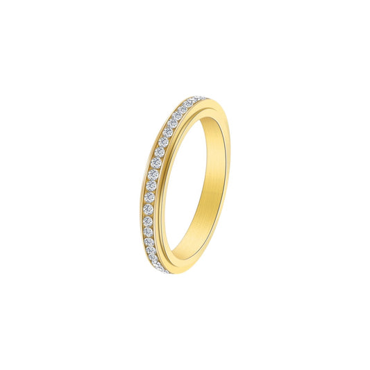 Vielring - Zirkonia Steinen Drehbarer Ring - Edelstahl - Gold / 15 mm - US 5