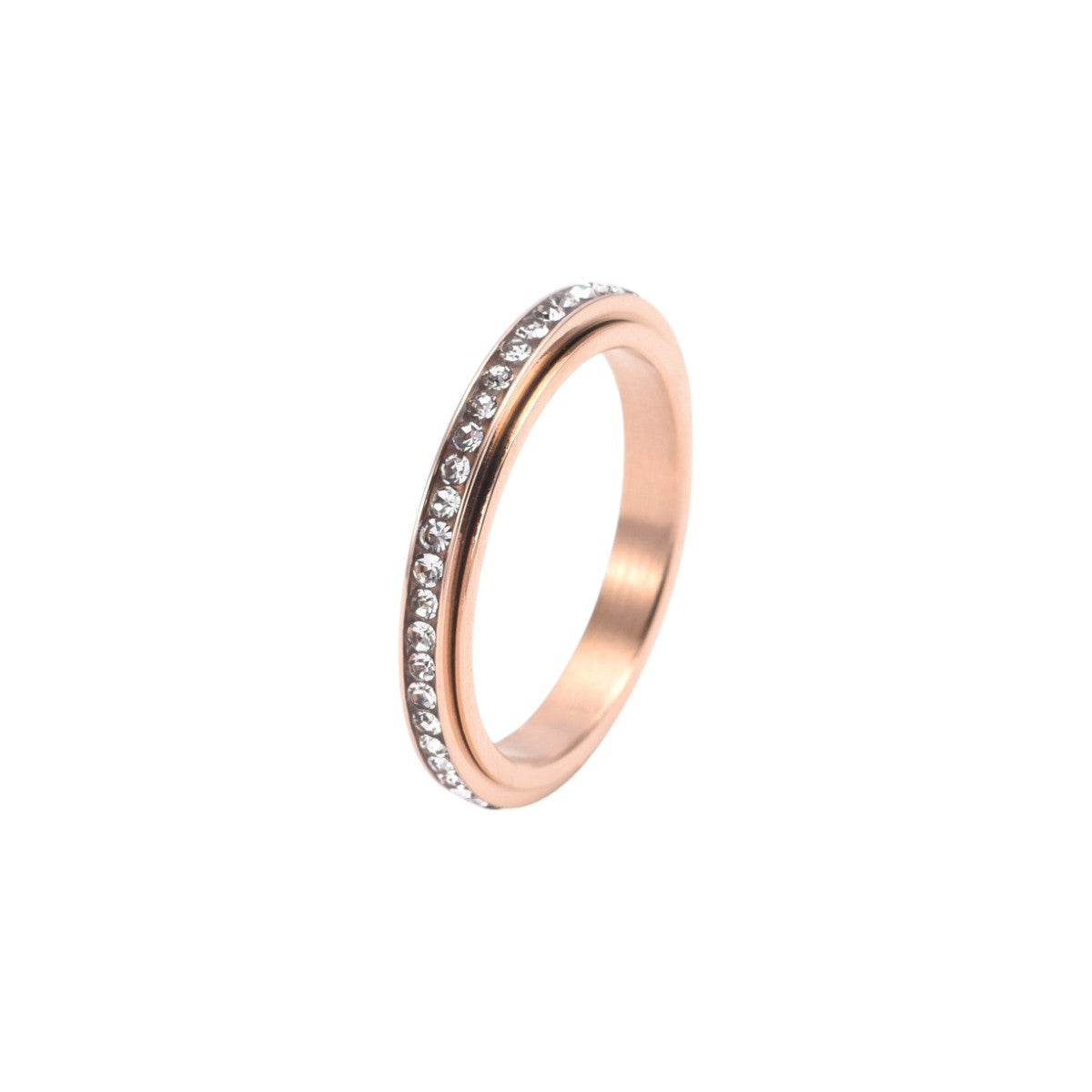 Vielring - Zirkonia Steinen Drehbarer Ring - Edelstahl - Roségold / 15 mm - US 5