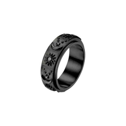 Vielring - Mond Sonnen Drehbarer Ring - Edelstahl - Schwarz / 16 mm - US 6