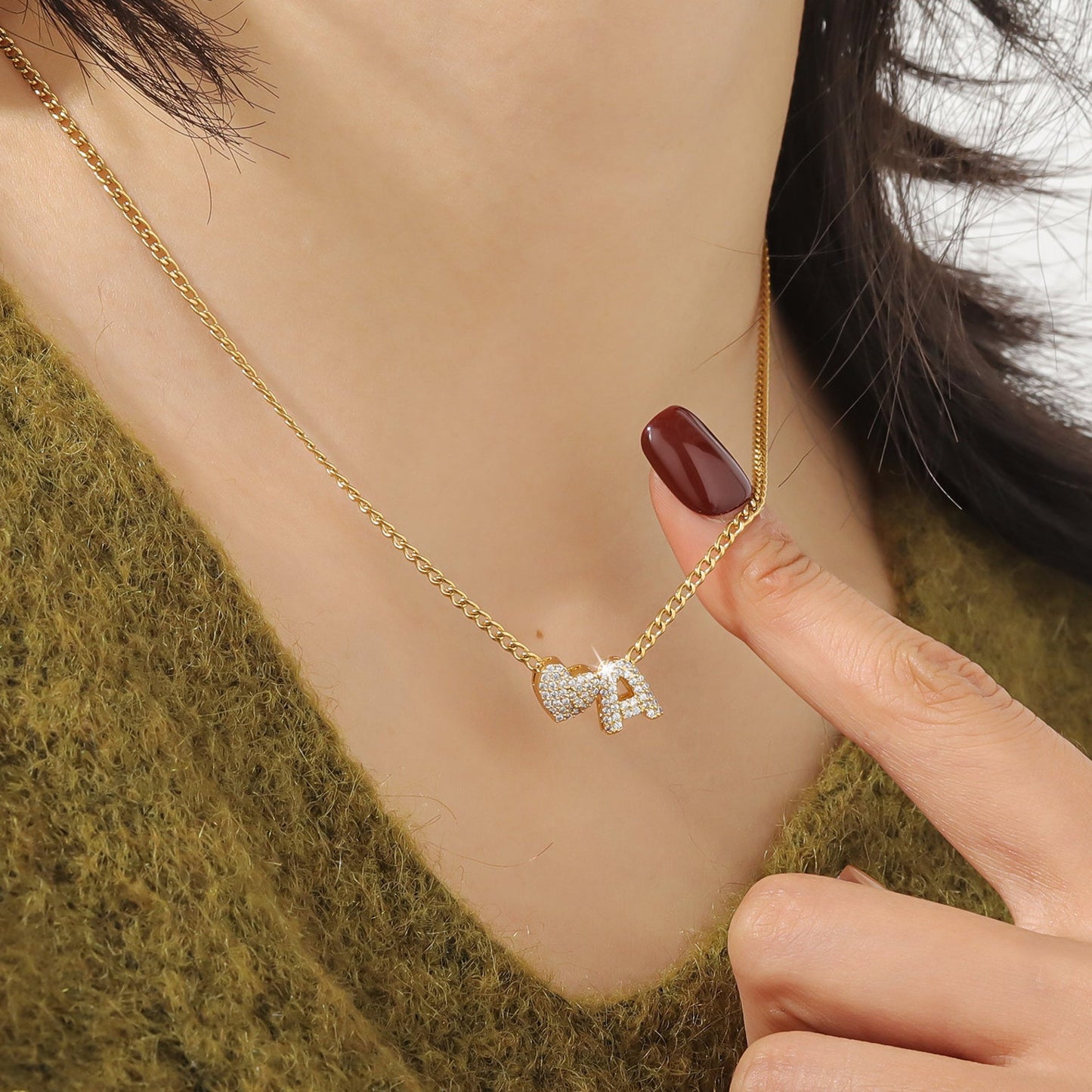 Vielring - Zirkonia Bubble Namenskette mit Buchstaben - Edelstahl - Gold / 40+5 cm