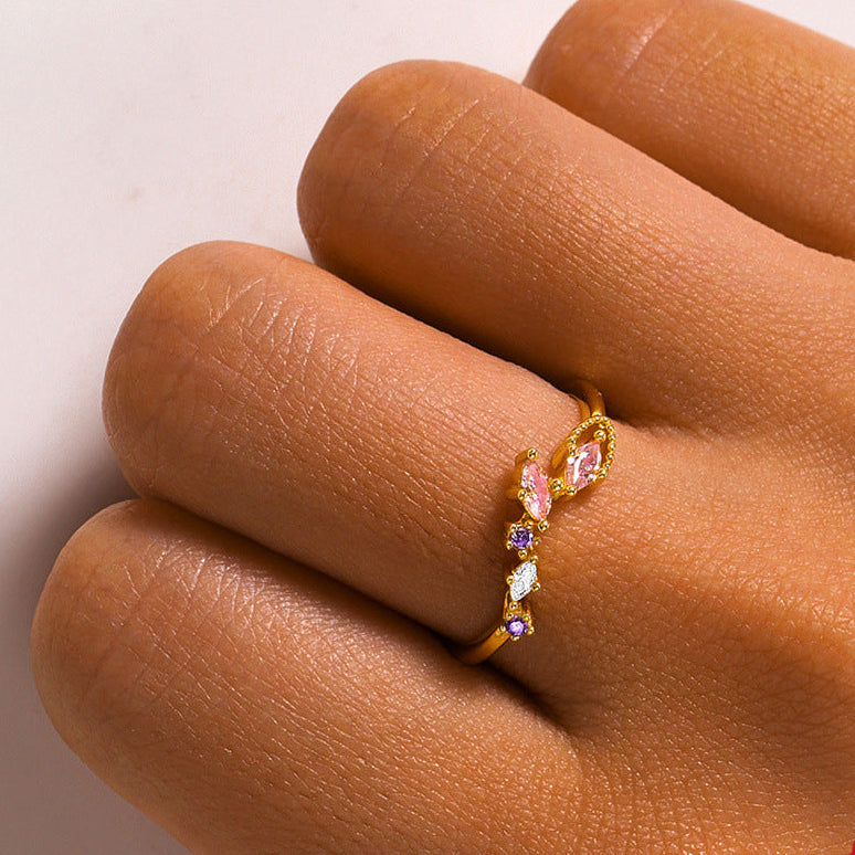 Vielring - Bunter Zirkonia Stein Ring - 925 Silber - Gold