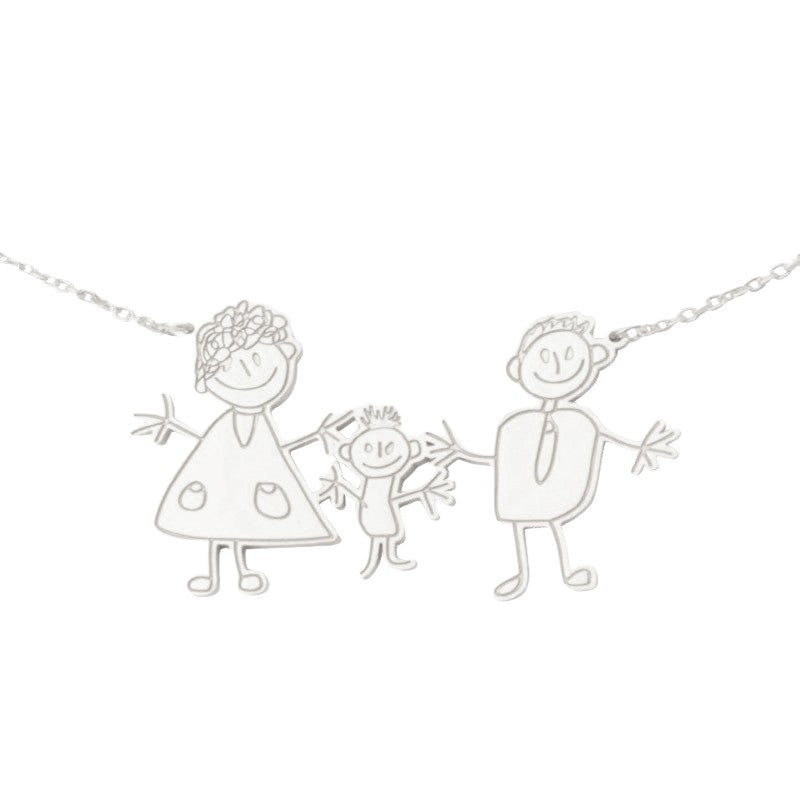 Vielring - Persönliche Kinderzeichnung als Halskette - 925 Silber - Silber / Edelstahl / 45 cm