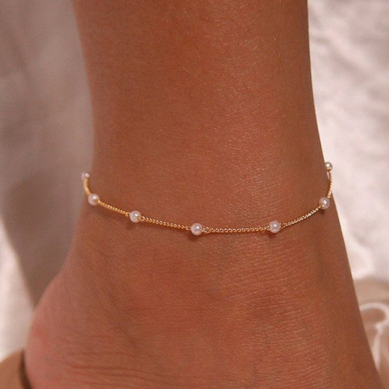 Vielring - Süßwassererlen Steinen Fußkettchen - 925 Silber - Gold