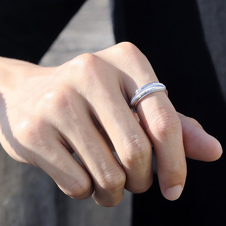 Vielring - Geriffelter Drehbarer Ring - 925 Silber - Silber / 16 mm - US 6