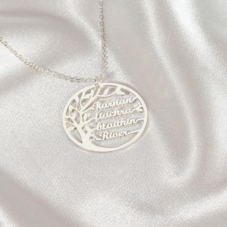 Vielring - Lebensbaum Kette mit personalisierten Namen - 925 Silber - Gold / Edelstahl / 40+5 cm