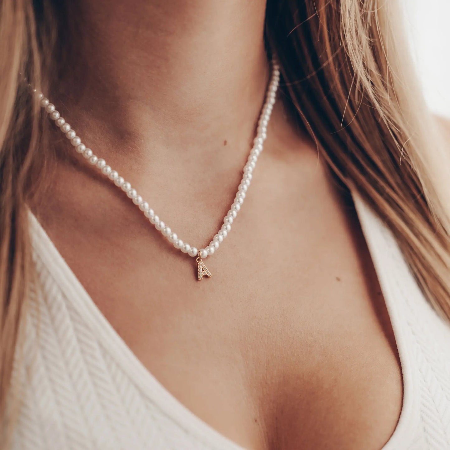 Vielring - Buchstabe Kristall Perlen Halskette - Edelstahl - Gold / A