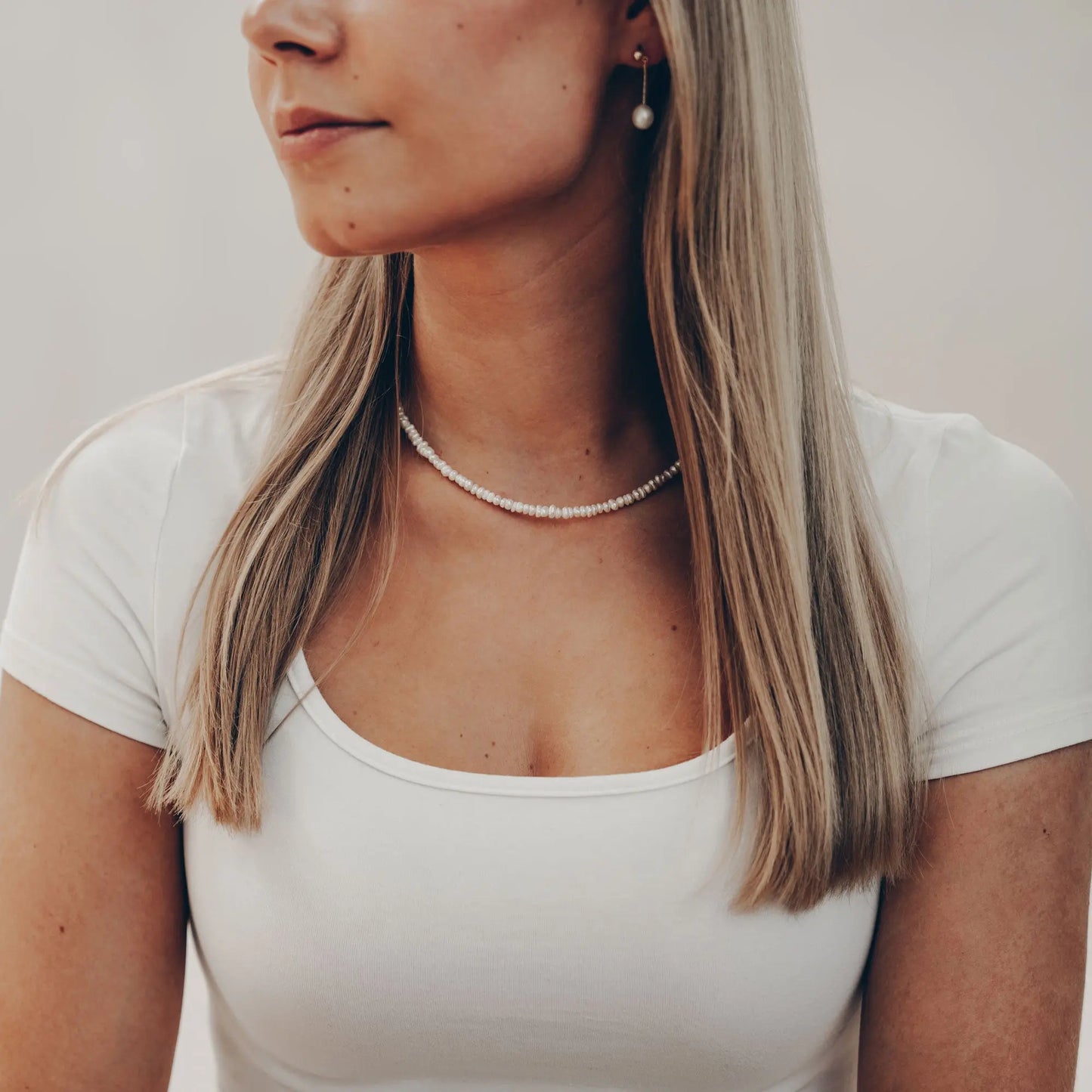 Vielring - Unregelmäßige Süßwasserperlen Halskette - Edelstahl - Gold