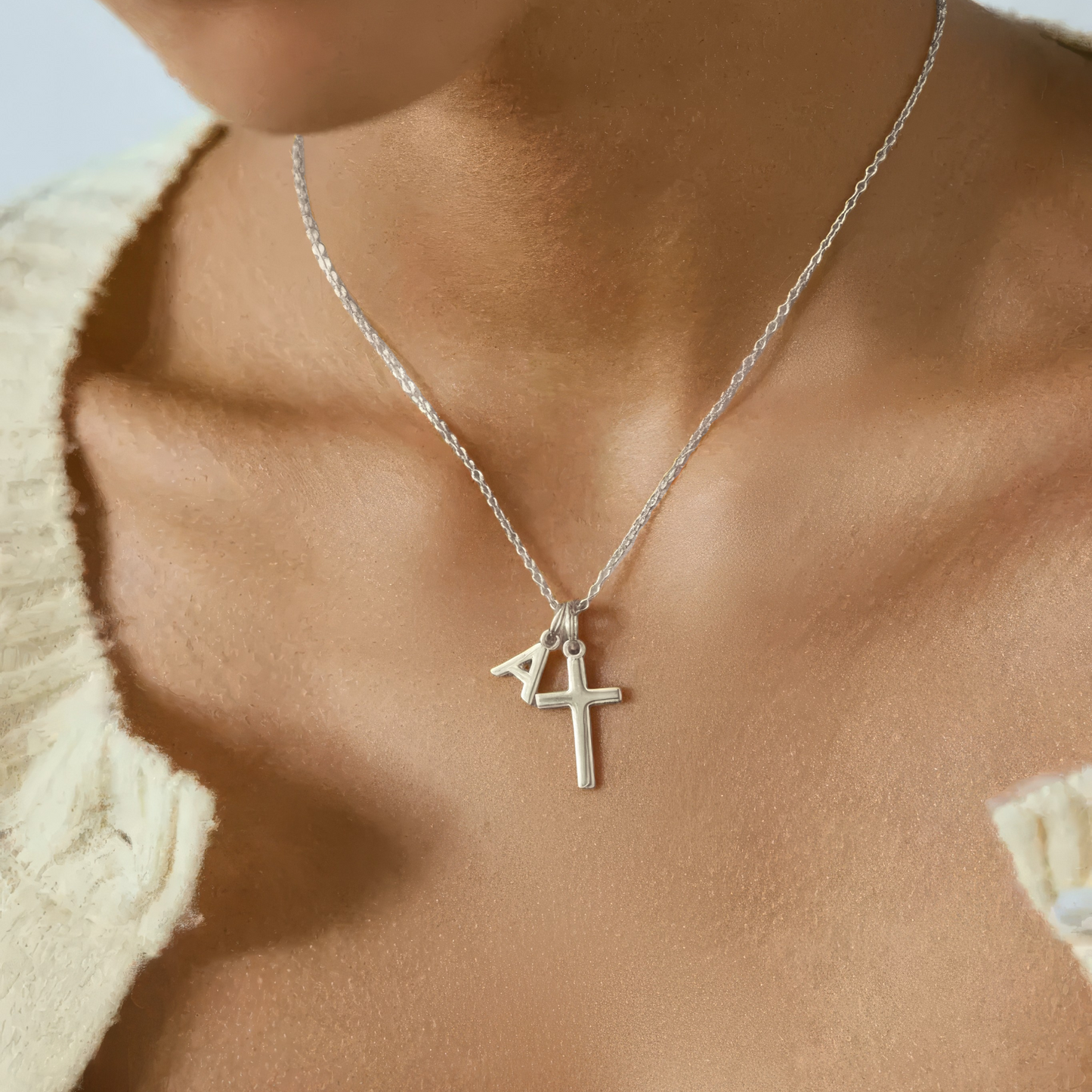 Kreuz Buchstaben Halskette - 925 Silber