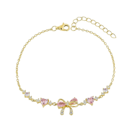 Herzen Pinke Zirkonia Steinen Armband - 925 Silber