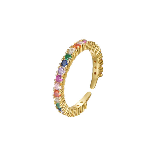Vielring - Farbiger Zirkonia Steinen Ring - 925 Silber - Gold