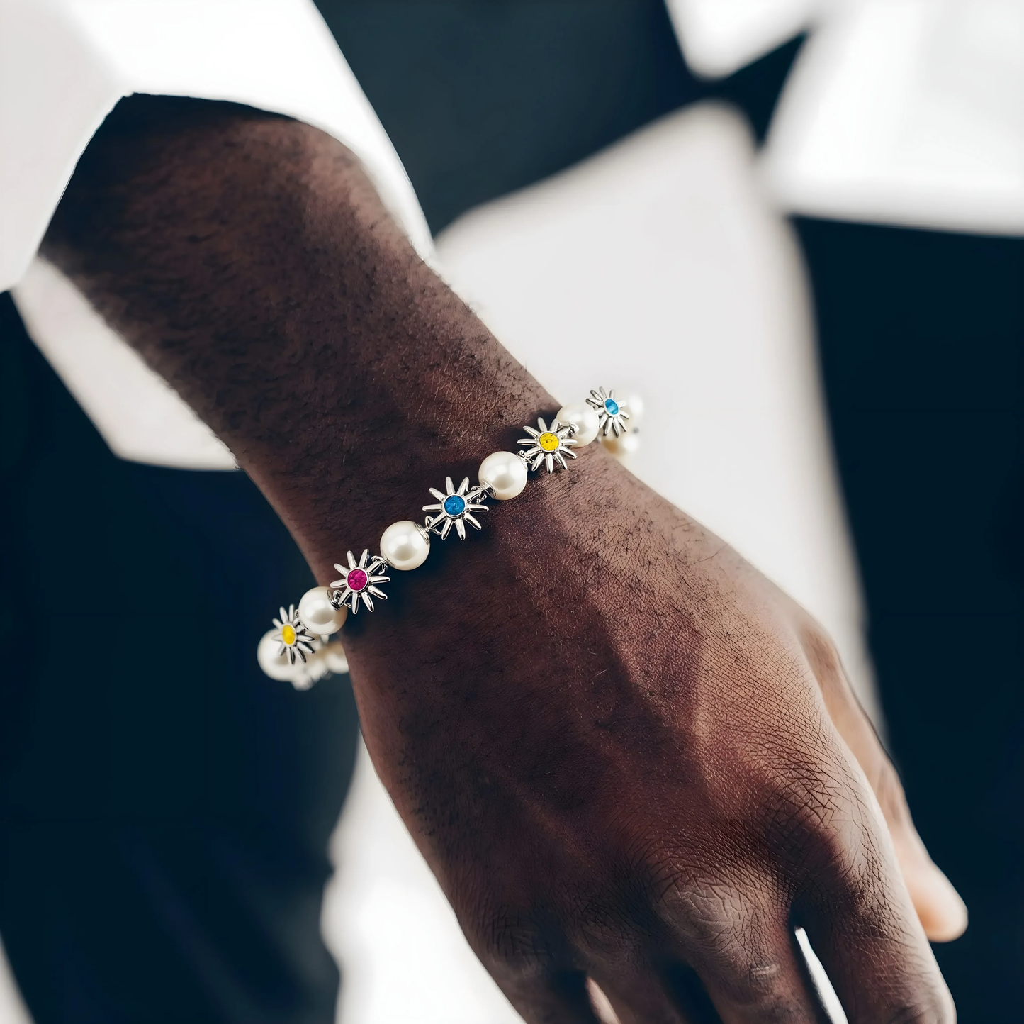 Perlen Blumen Armband - Edelstahl