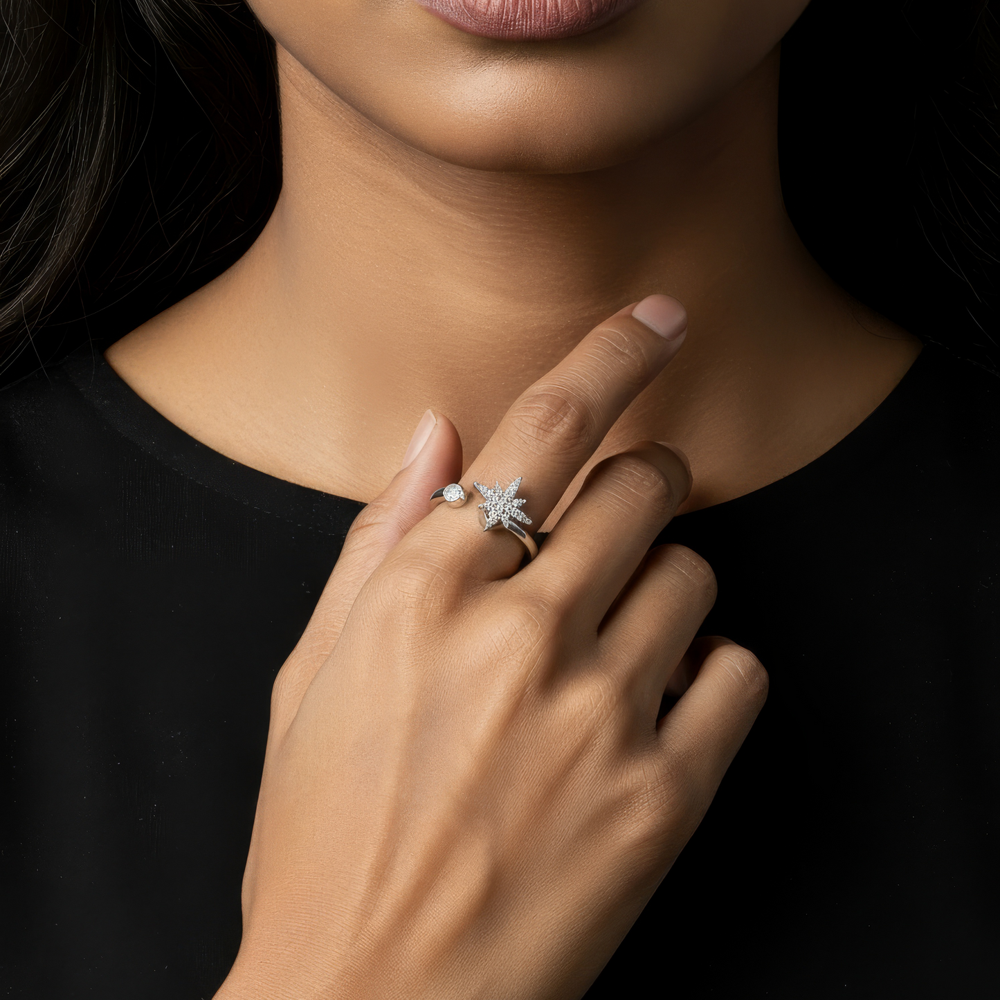 Zirkonia Stern Drehbarer Ring - Edelstahl