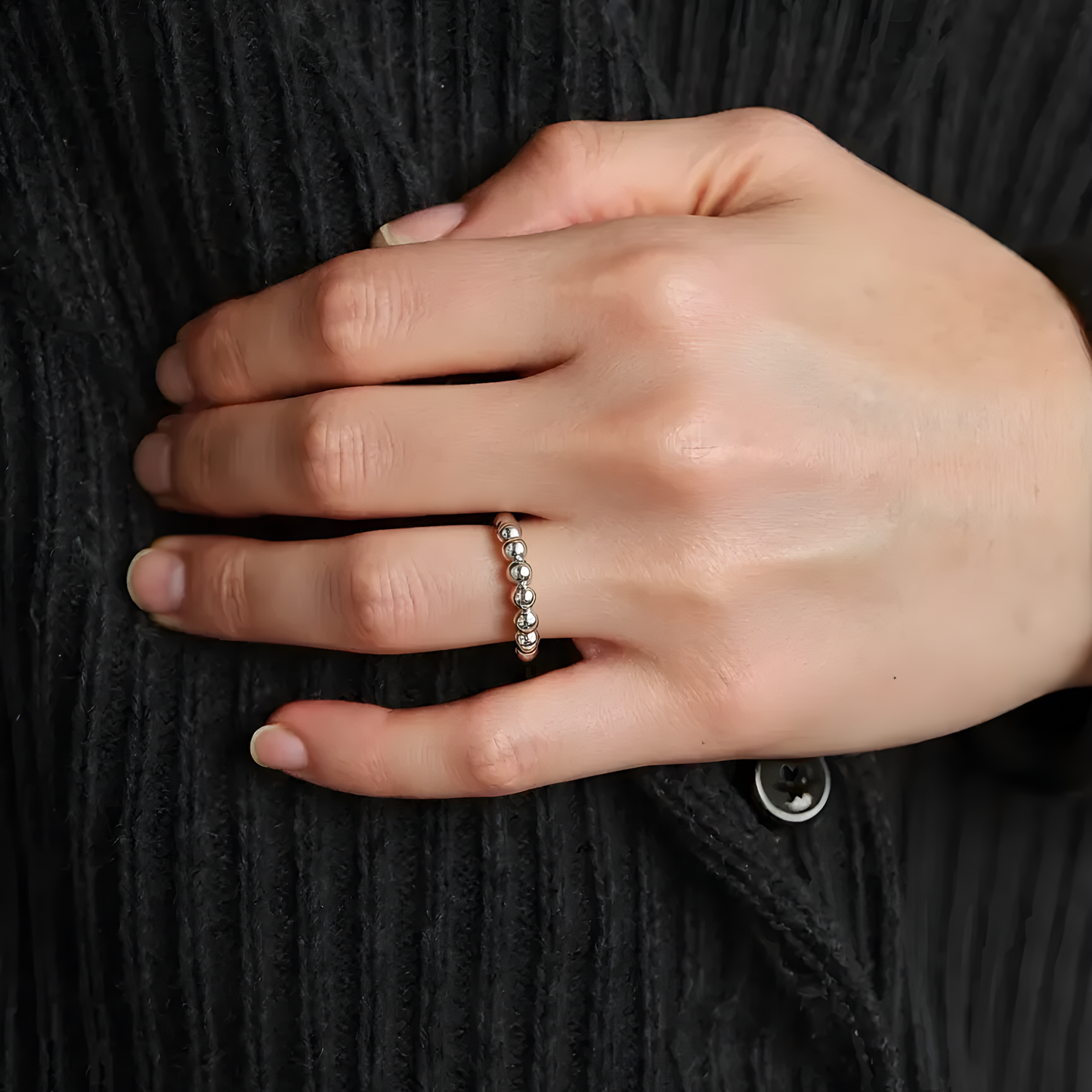 Perlen Drehbarer Ring - Edelstahl