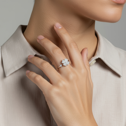 Zirkonia Kleeblatt Drehbarer Ring - Edelstahl