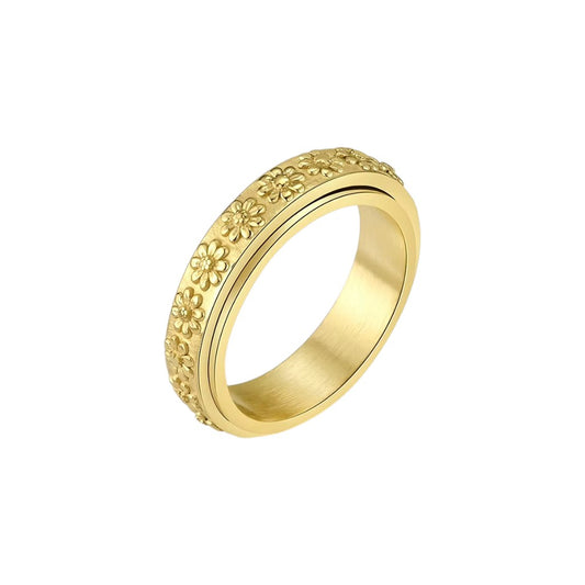 Gereihter Sonnenblumen Anti-Stress-Ring – Edelstahl