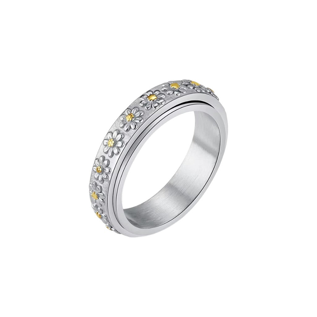Vielring - Gereihter Sonnenblumen Anti-Stress-Ring – Edelstahl - Silber / 49 | ø15.6