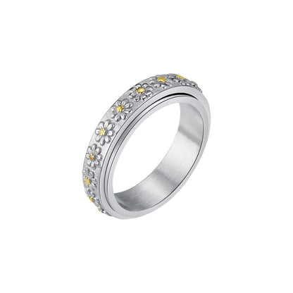 Vielring - Gereihter Sonnenblumen Anti-Stress-Ring – Edelstahl - Silber / 49 | ø15.6