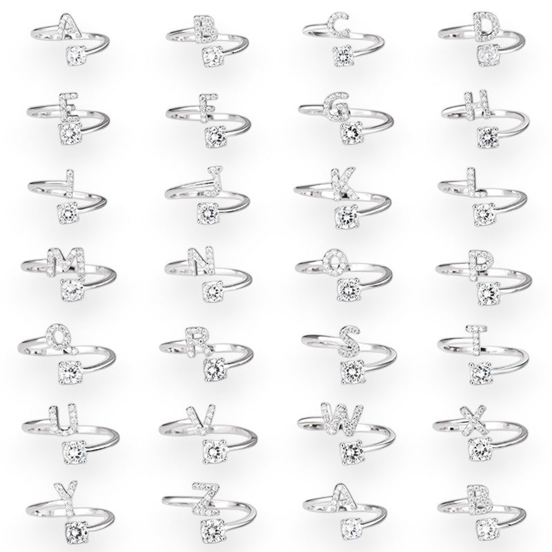 Vielring - 925 Sterling Silber Vergoldeter Buchstaben Ring - Silber / A