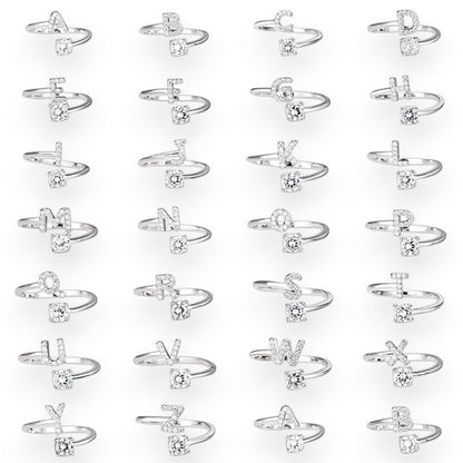 Vielring - 925 Sterling Silber Vergoldeter Buchstaben Ring - Silber / A