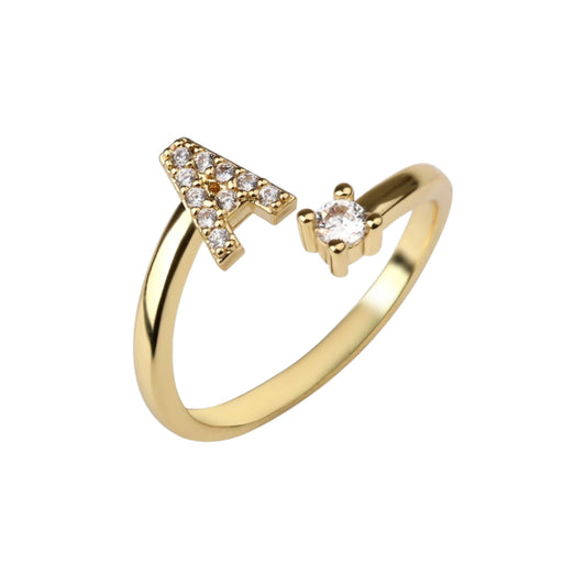 Gold-plated letter ring 925 sterling silver