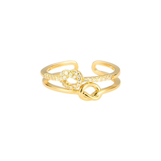 Vielring - Doppel Unendlichkeit Herz Ring - 925 Silber - Gold
