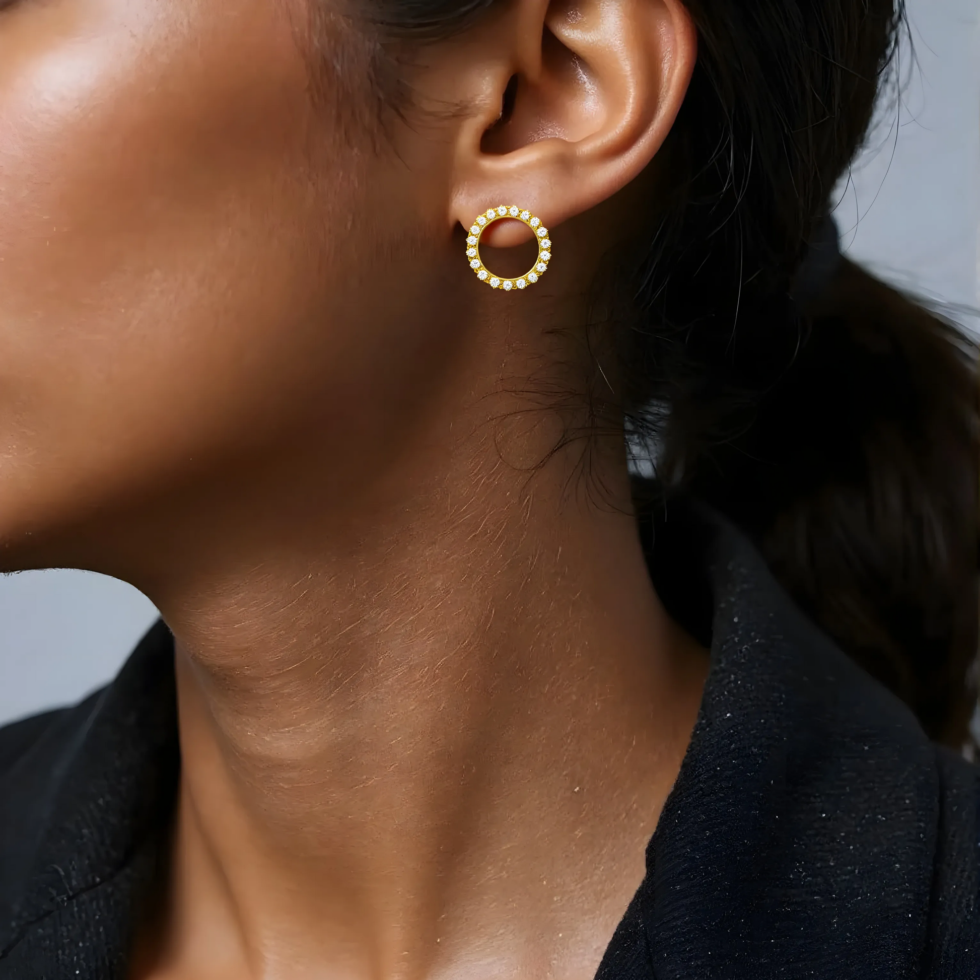 Vielring - Circle mit Zirkonia Stein Ohrstecker - 925 Silber - Gold / Einzeln