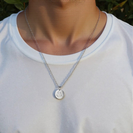 Vielring - Smiley Anhänger Halskette - Edelstahl - Silber