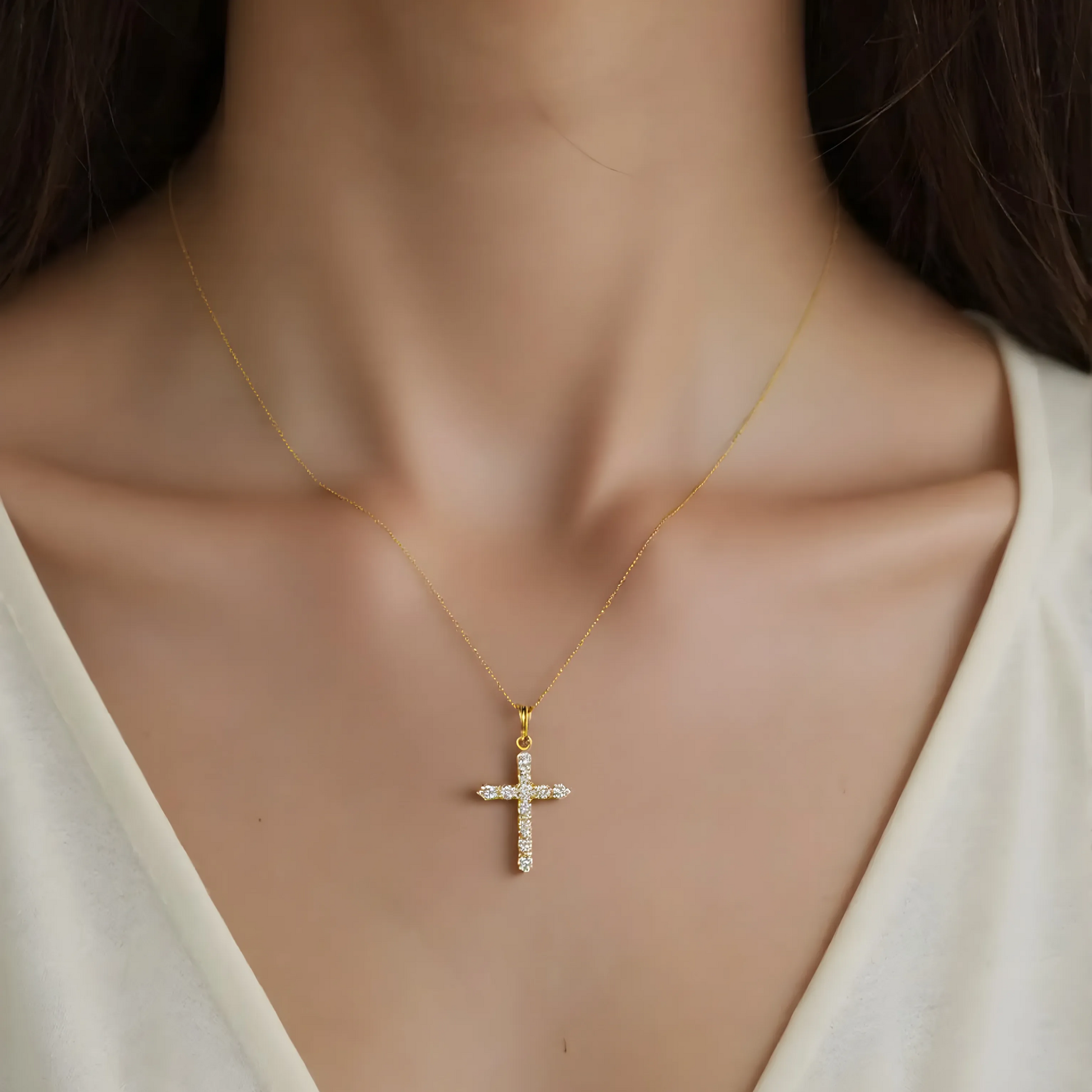 Vielring - Kreuz Zirkonia Halskette - 925 Silber - Gold