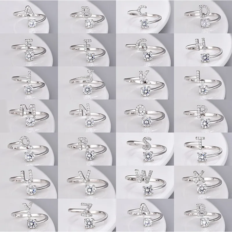 Vielring - 925 Sterling Silber Vergoldeter Buchstaben Ring - Silber / A