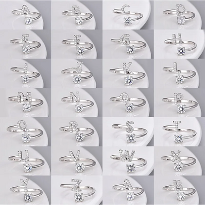 Vielring - 925 Sterling Silber Vergoldeter Buchstaben Ring - Silber / A