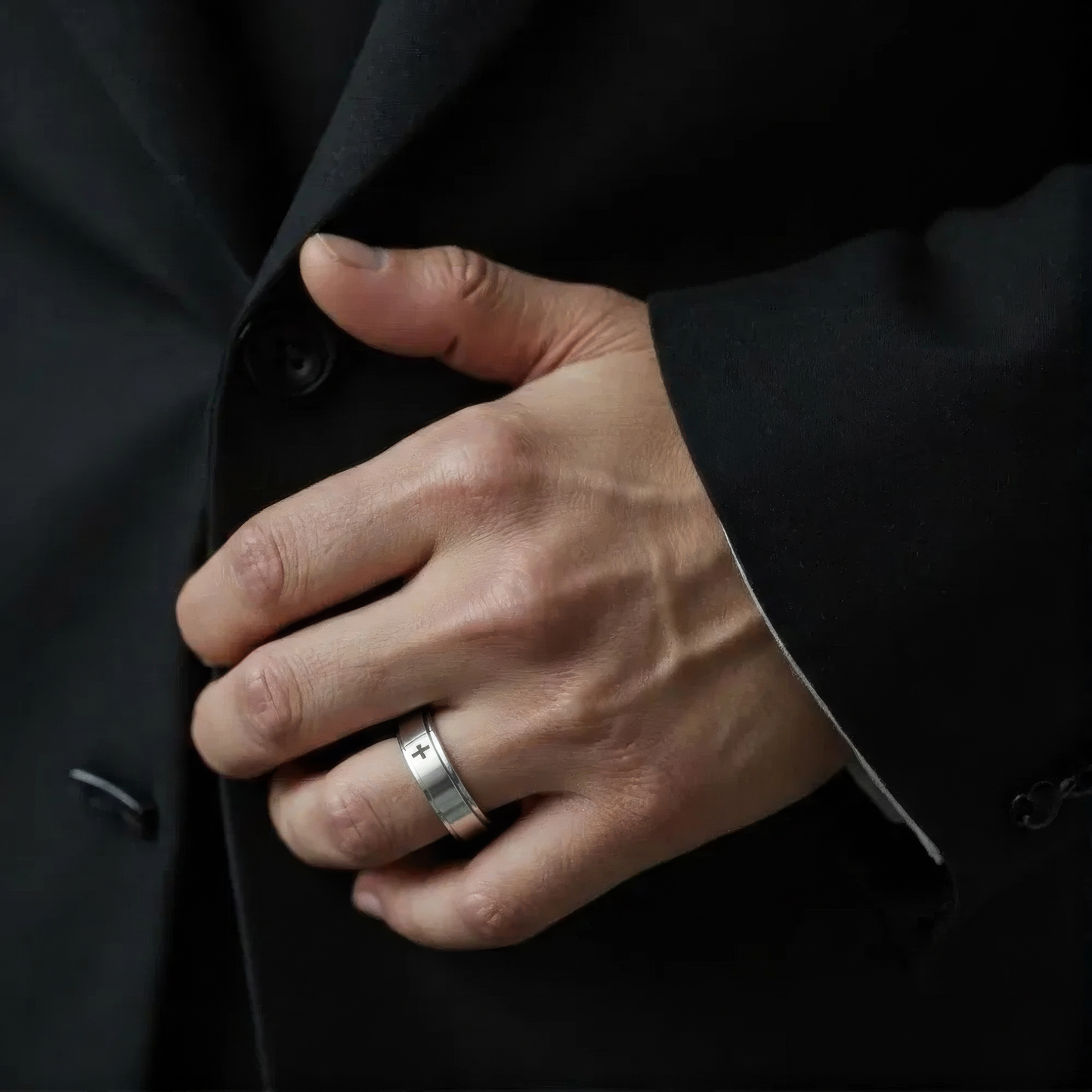 Glatter Kreuz Symbol Drehbarer Ring - Edelstahl