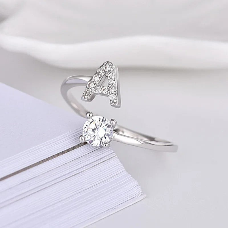 Vielring - 925 Sterling Silber Vergoldeter Buchstaben Ring - Silber / A