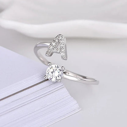 Vielring - 925 Sterling Silber Vergoldeter Buchstaben Ring - Silber / A