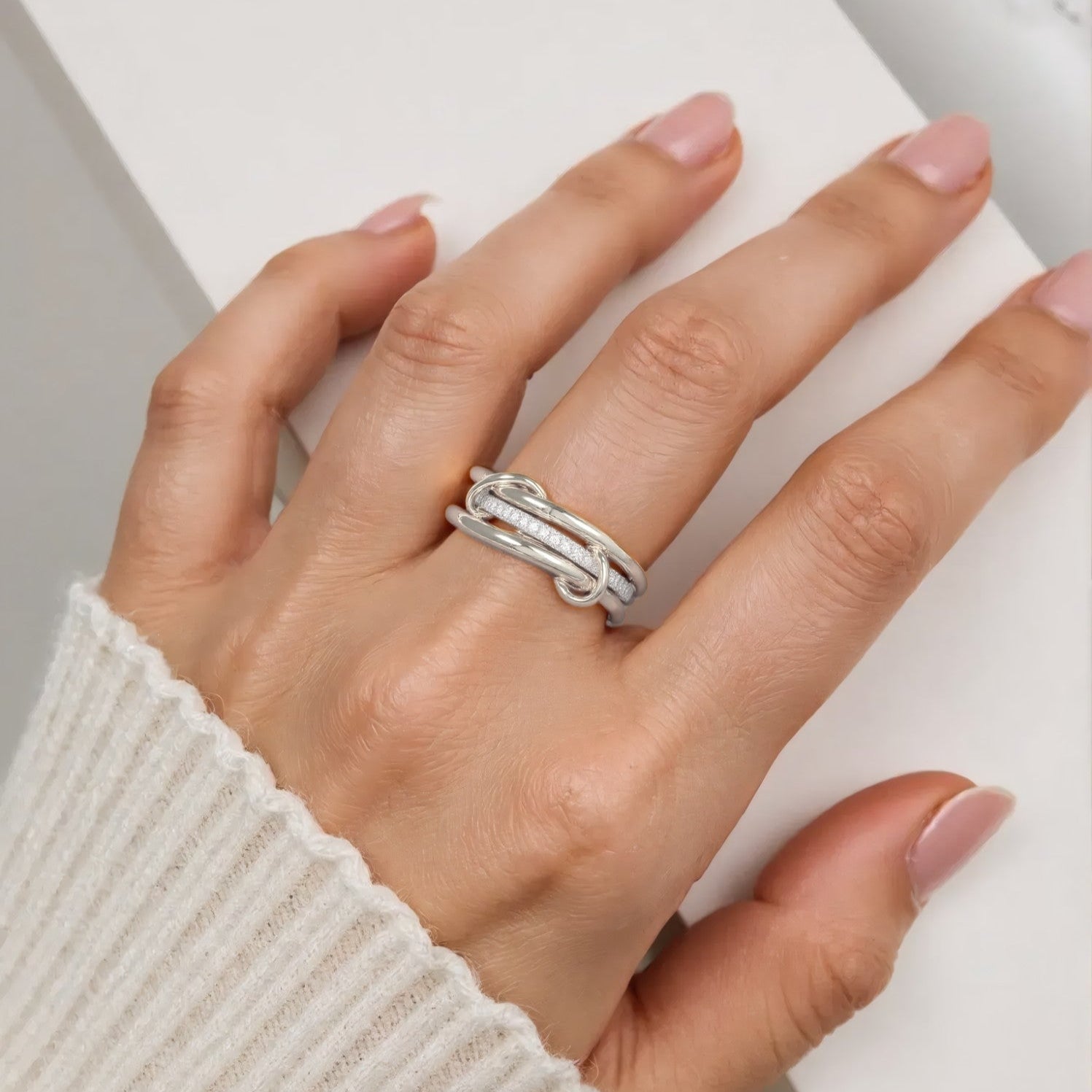 Vielring - Verbundene Dreier Ringe mit Zirkonia Steinen - 925 Silber - Gold & Silber