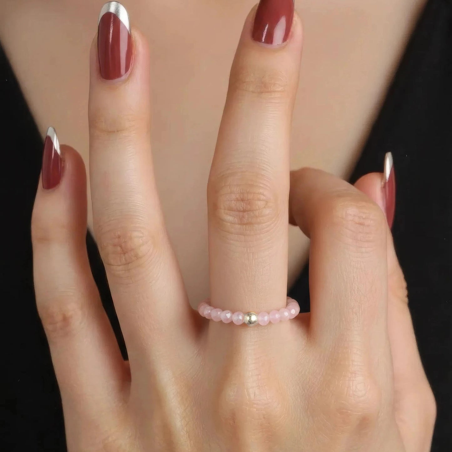 Rosa Naturstein Anti-Stress-Ring – 925 Silber