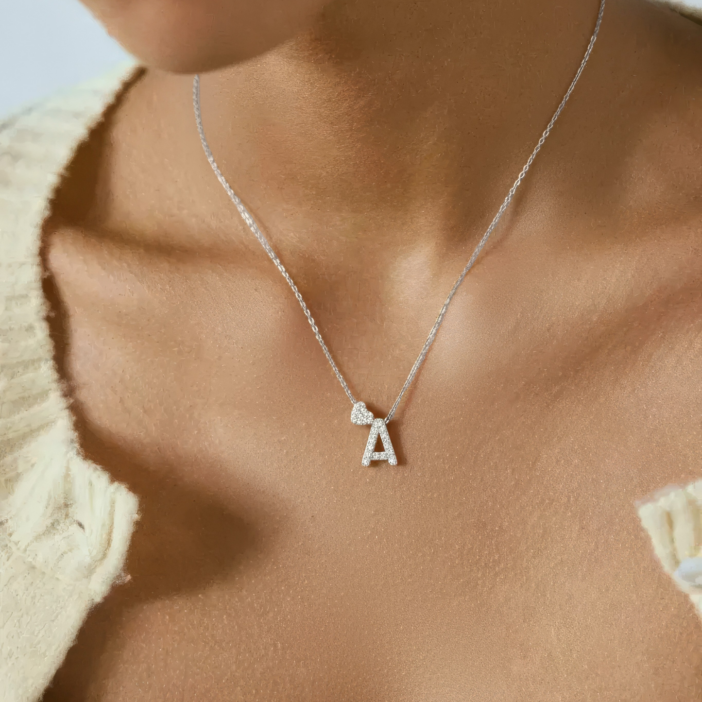 Zirkonia Bubble Namenskette mit Buchstaben - 925 Silber