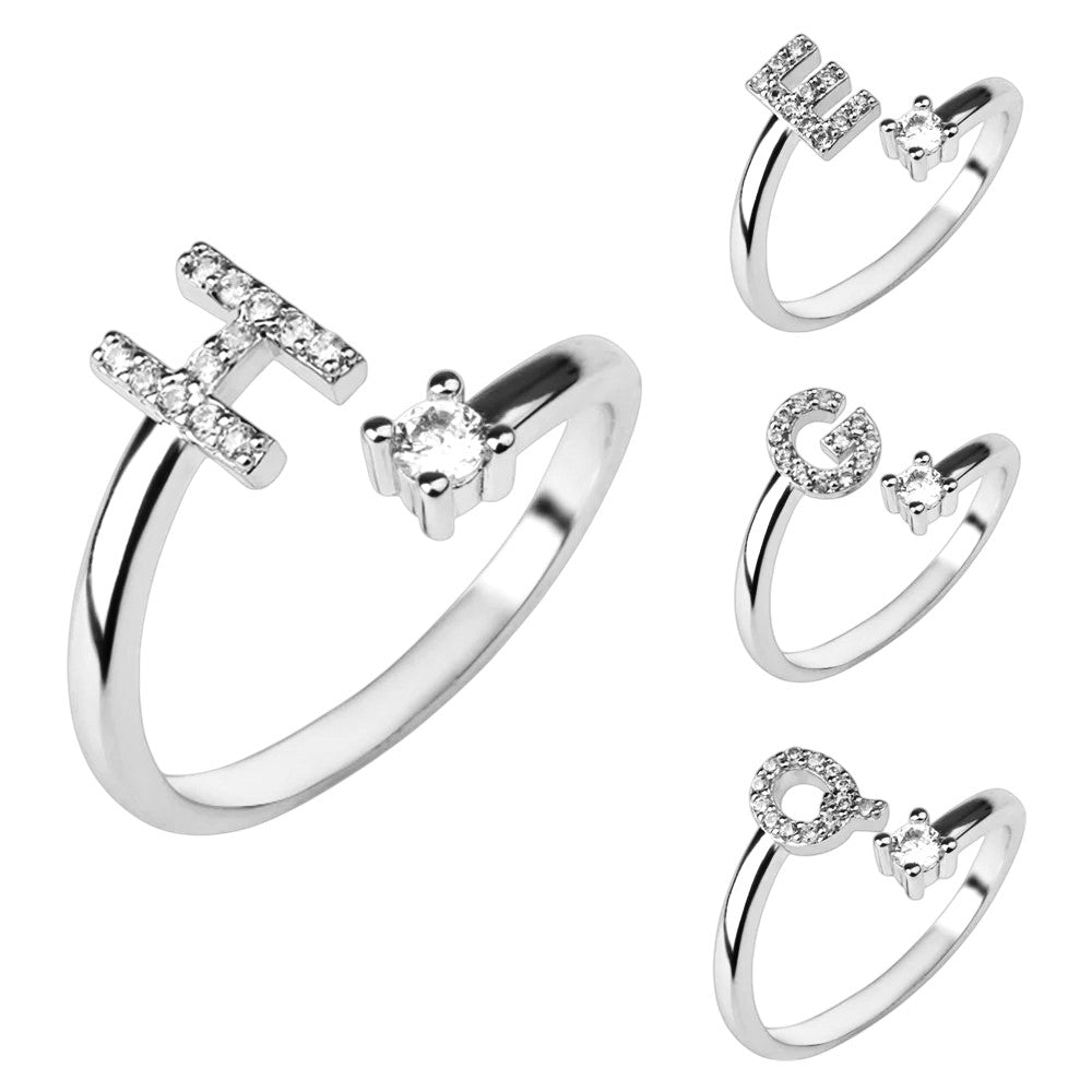 Vielring - 925 Sterling Silber Vergoldeter Buchstaben Ring - Silber / A