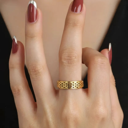Vielring - Strukturierter Grid Anti-Stress-Ring – Edelstahl - Gold / 49 | ø15.6