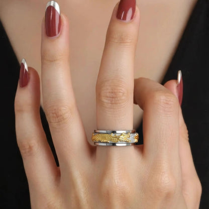 Drachenmotiv Anti-Stress-Ring - Edelstahl
