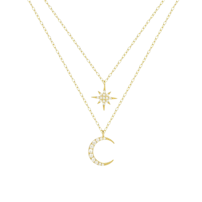 Zirkonia Mond & Stern Halskette - 925 Silber