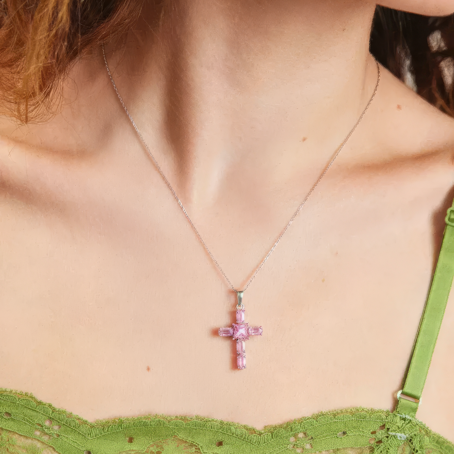 Square Zirconia Necklace - 925 Silver