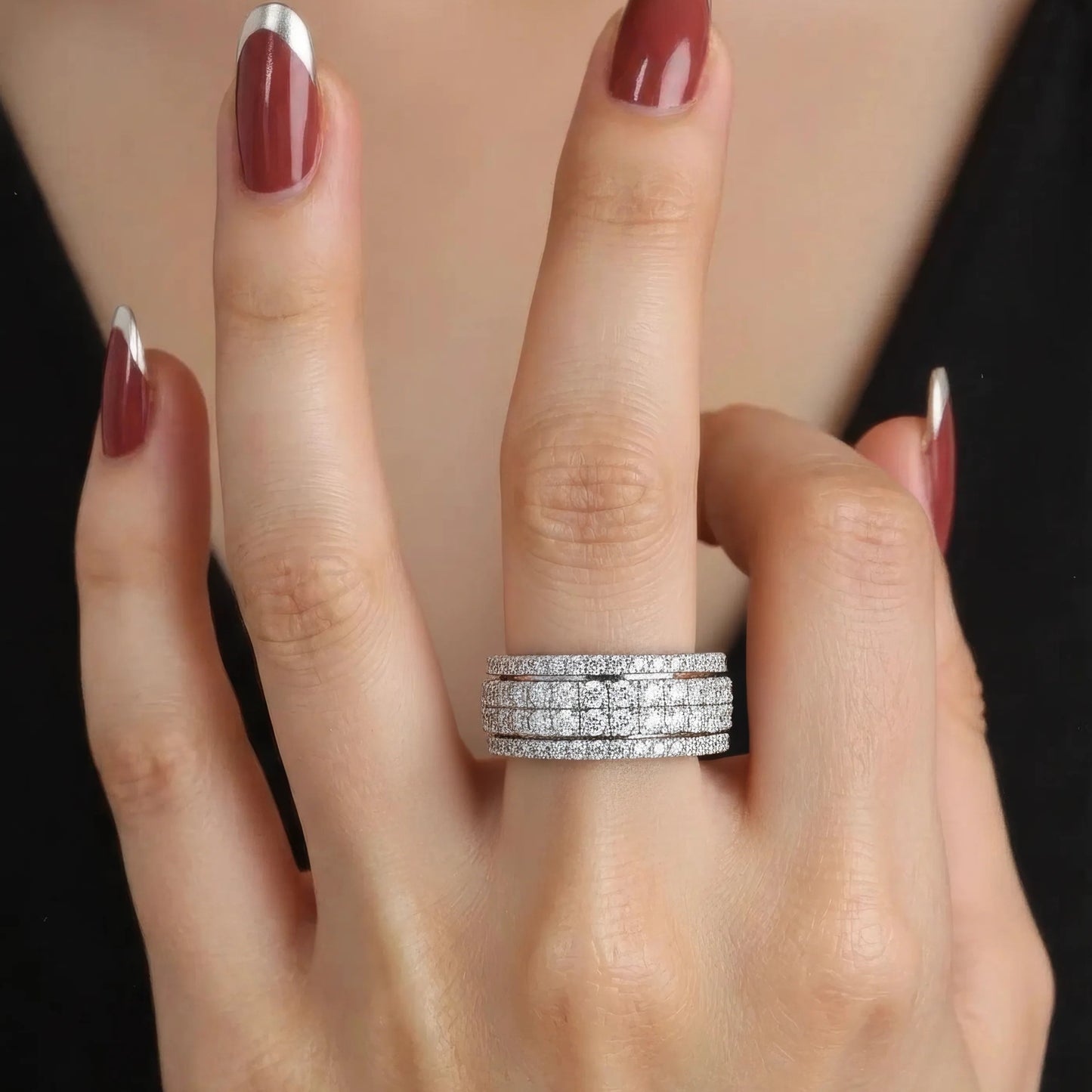 Breiter Steinen Anti-Stress-Ring – 925 Silber