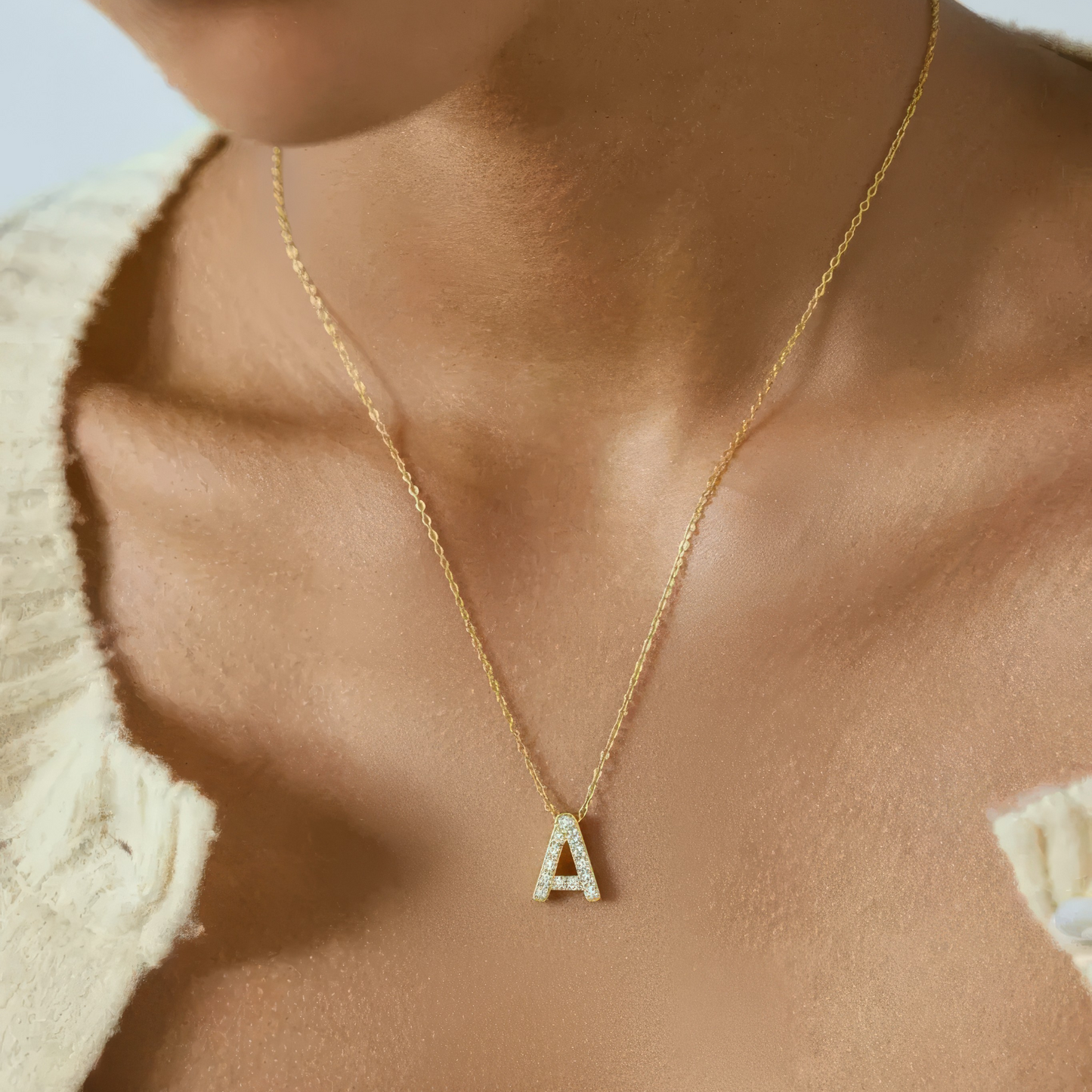 Buchstaben Zirkonia Halskette - 925 Silber