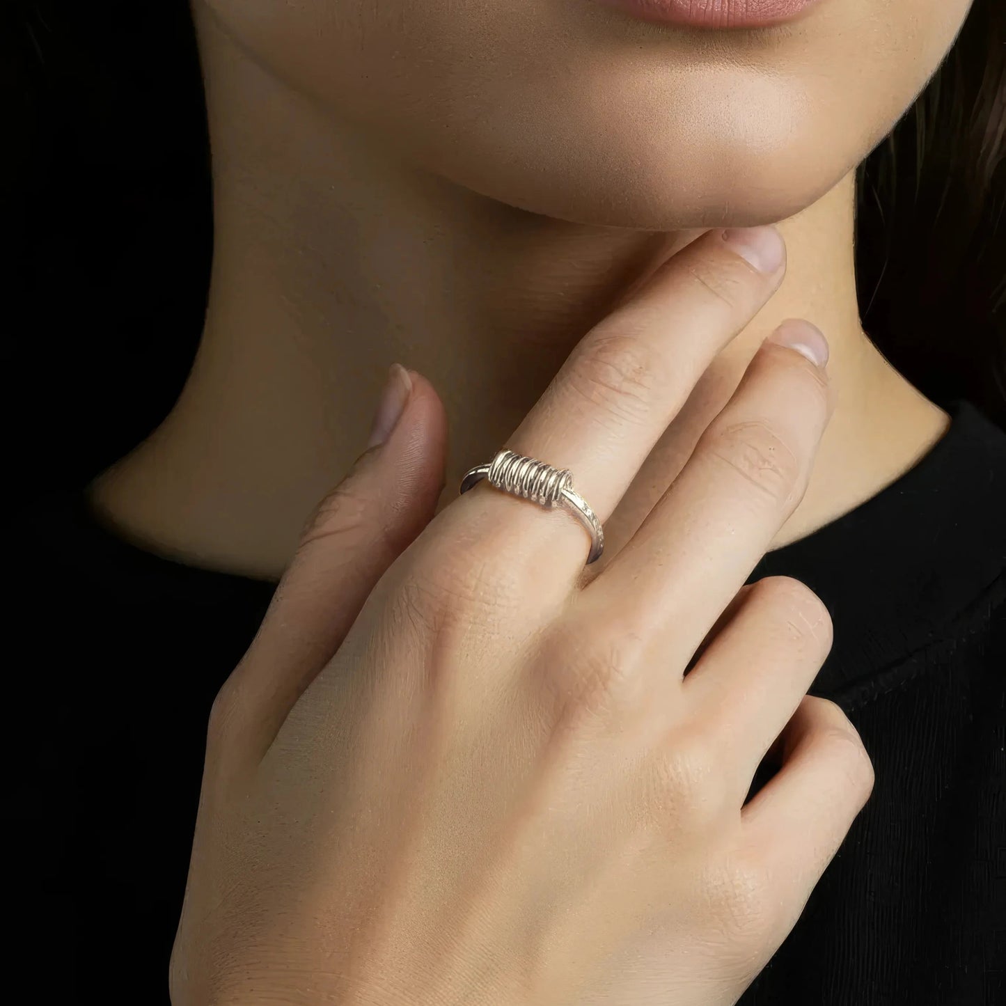 Abstrakter Scheiben Anti-Stress-Ring - 925 Silber